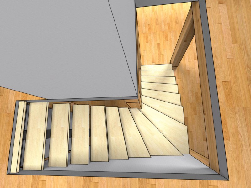 Escalier 14 fut central acier bois